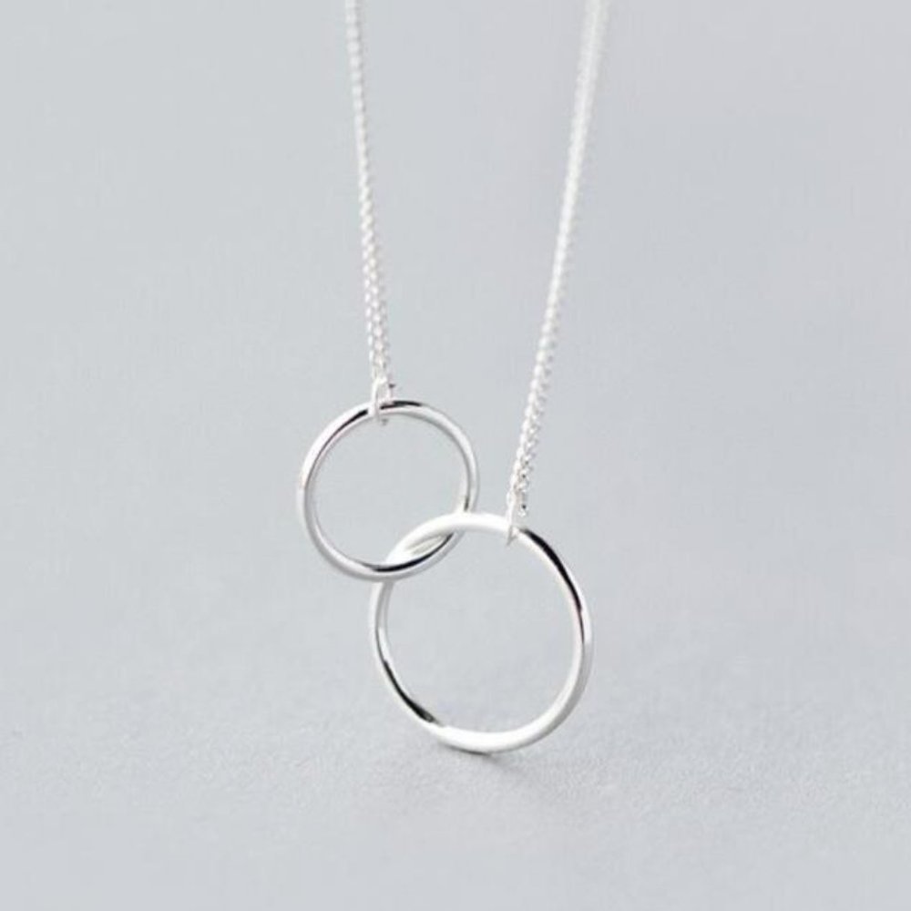 NEW 925 Sterling Silver Double Circle Necklace - Picture 7 of 8